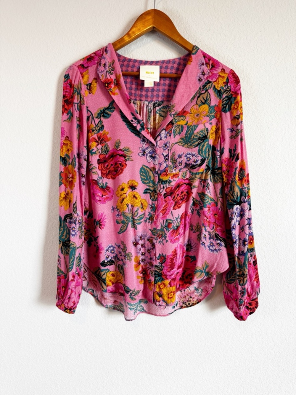 Anthropologie Maeve Pink Floral Manifold Button Down Boho Colorful Top Size 4